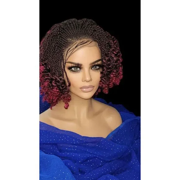 Braided Wig Handmade Micro Millions Braids, Short Kinky Twists, NWT, Ombre - Picture 9 of 15